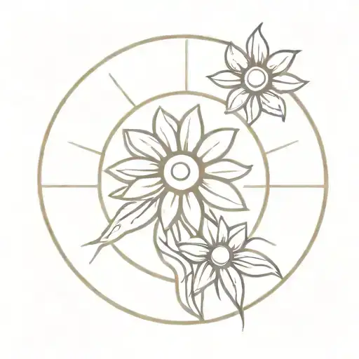 Vintage Sun With Daisies And Sweet Peas Framing It