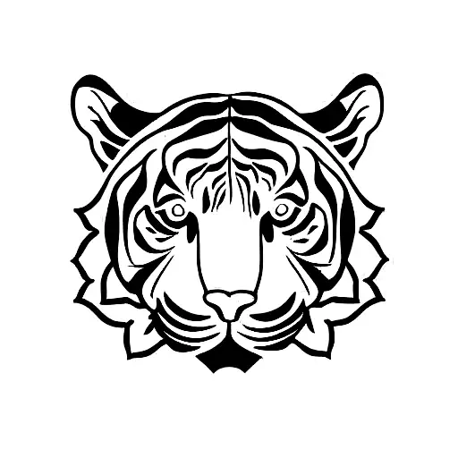 Tiger With A Lotus Flower