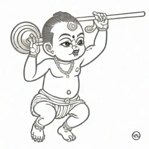 A Minimalist Tattoo Of Baby Krishna Lifting Weights