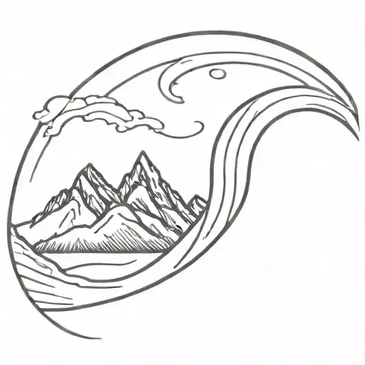 A Minimalist Design Of A Wave Curling Into The Shape Of A Mountain Peak