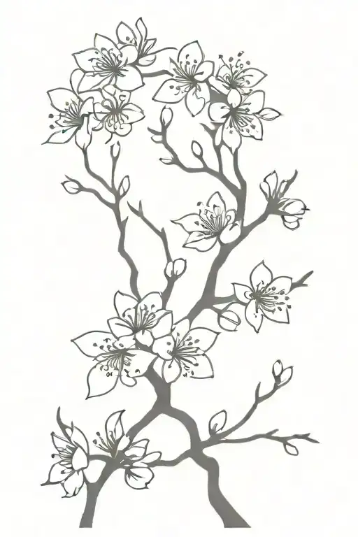 Cherry Blossom Branch Abstract Blackwork