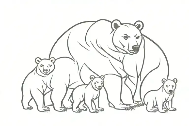 Bear Family With 2 Adults 2 Cubs Playing