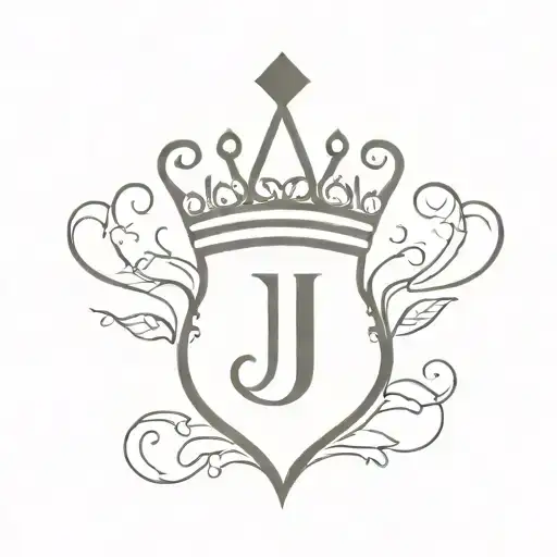 Black Spade Symbol With A Crown On Top With A J Written In Calligraphy