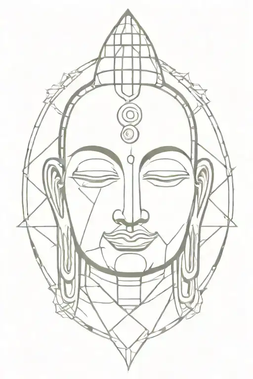 Aztek And Buddha Face Surrounded