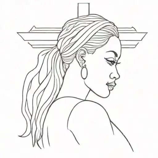 Female Silhouette With African American Features Praying To A Cross