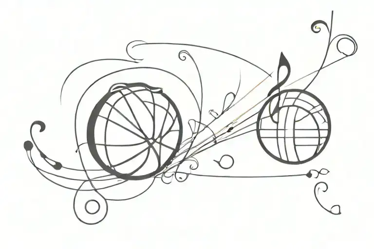 Basketball And Music Note Next To Eachother Simple