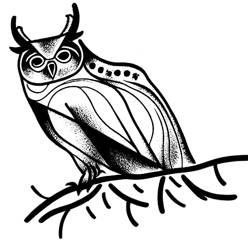 Horned Owl On Branch