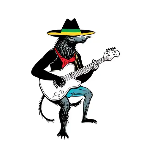 Mole Animal Playing A Guitar Wearing Jamacian Hat Adorned