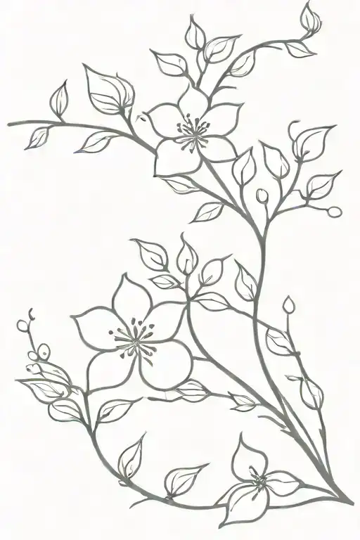 Tattoo Of Vine Flowers With Vine Leaves And Vine Buds