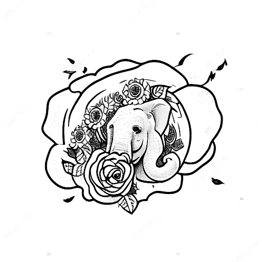 Elephant With Roses And Sunflowers