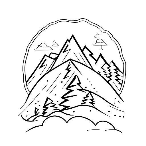 A Minimalist Tattoo Of A Soccer Field With Mountains And Trees In The Background