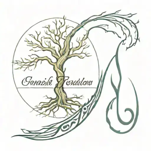 Very Cursed And Curved Blade With Tree Shape And Made With A Lot Of Roots And Text