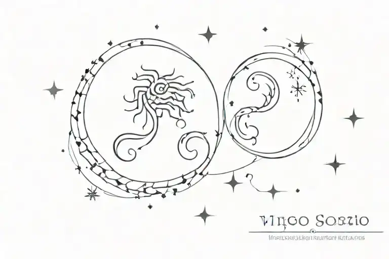 Virgo And Scorpio Constellation Intertwined With A Moon