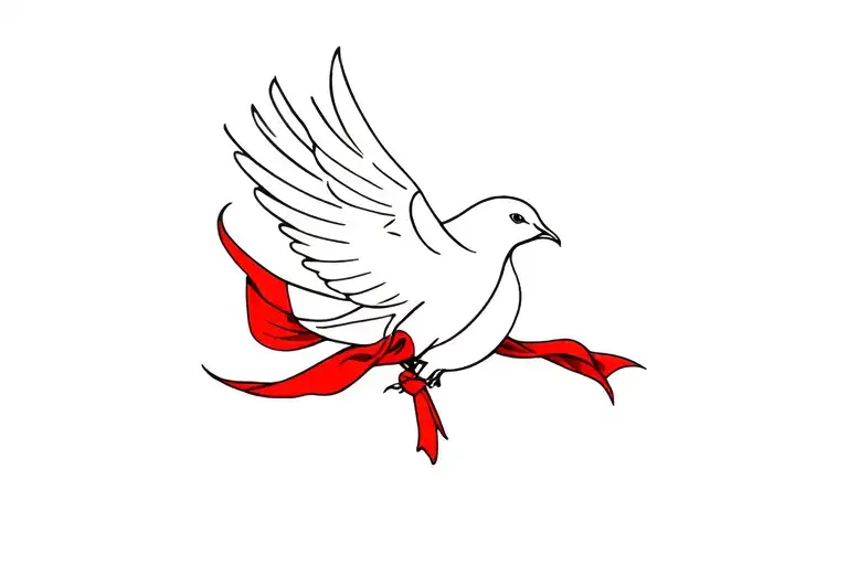 White Dove Holding Red Scarf In Mouth