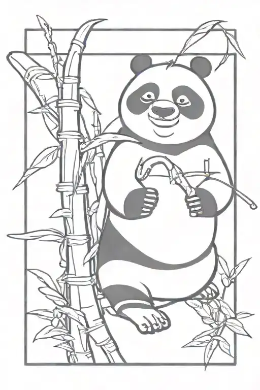 Kung Fu Panda Staning On A Bamboo Cane