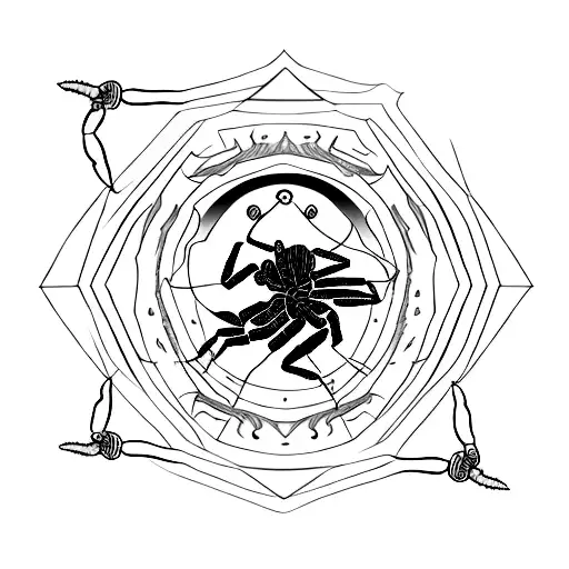 A Detailed Scorpion Constellation With A Woman's Face In The Center