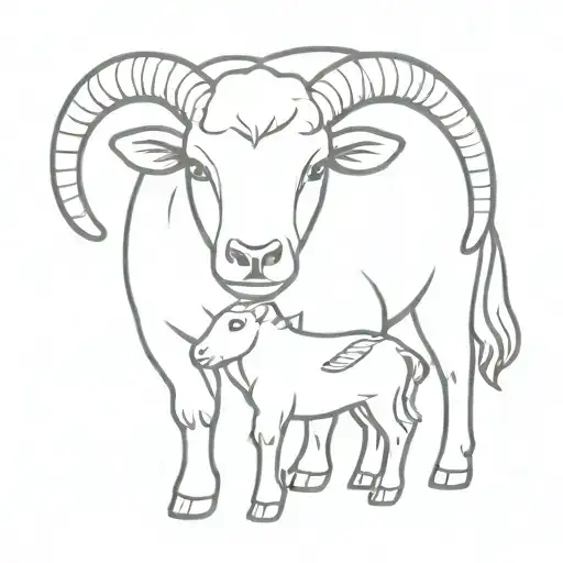 Bull Next To A Baby Ram
