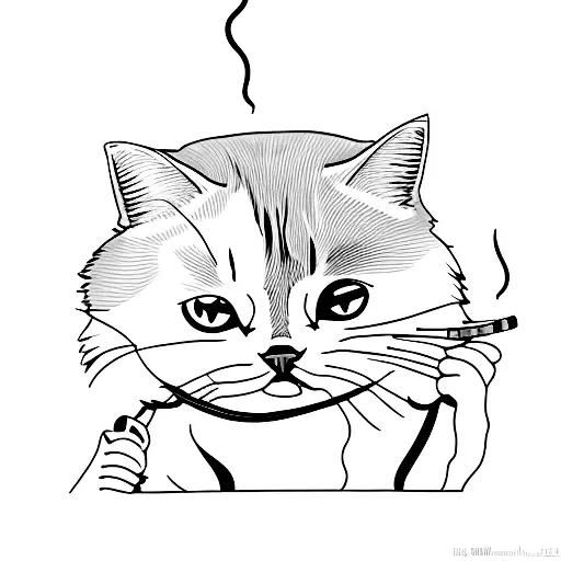 Minimalist Tattoo Of A Cat Smoking A Cigarette