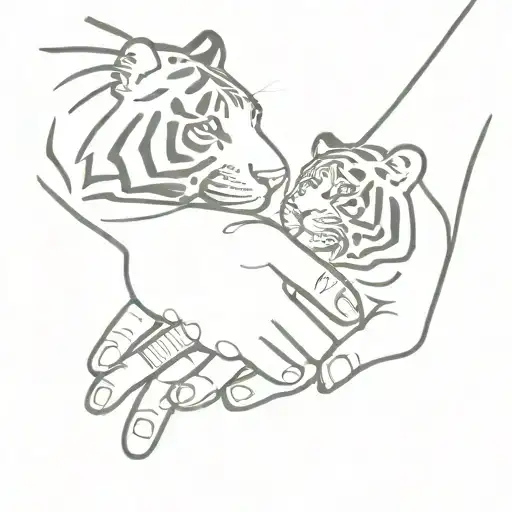 Tiger And Human Hand Holding