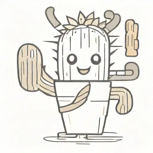 Cartoonish Seguaro Cactus With A Halo And A Piece Of Cinnamon Raisin Toast Stuck To One Of Its Arms