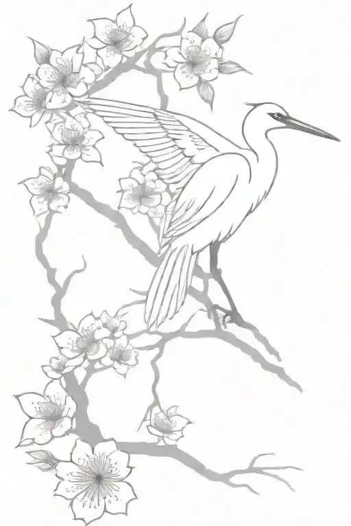 Cherry Blossom Flowers Japanese Crane Bird