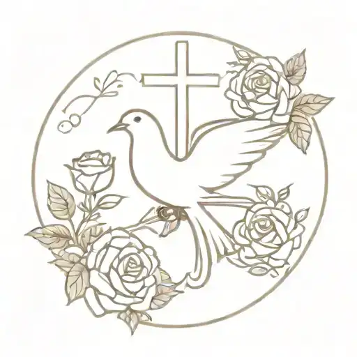 Dove And Roses With A Cross