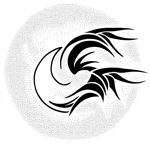 Phoenix With Moon And Waves