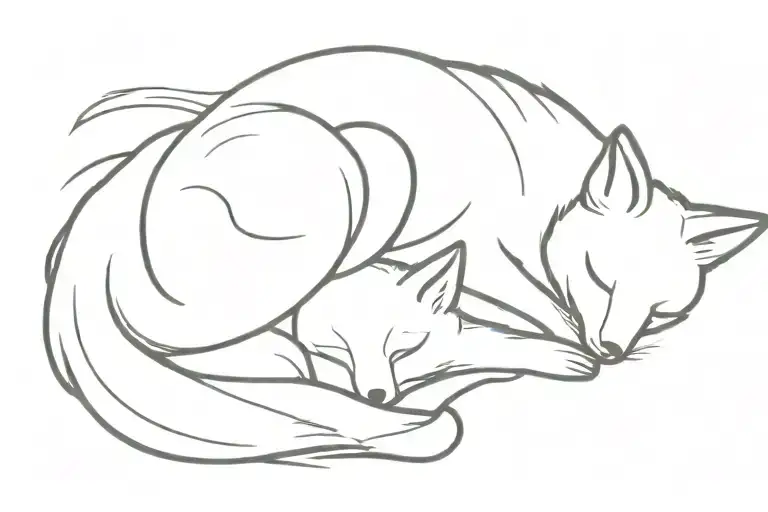 Fox Mother And Child Sleeping