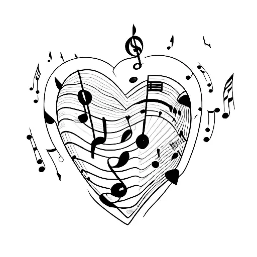 A Heart-shaped Guitar With Musical Notes As The Strings And Stars As The Fret Markers