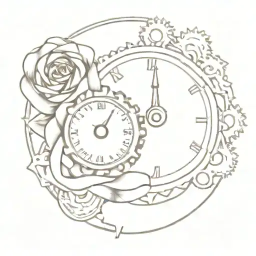 Rose And Clock Gears Intertwined