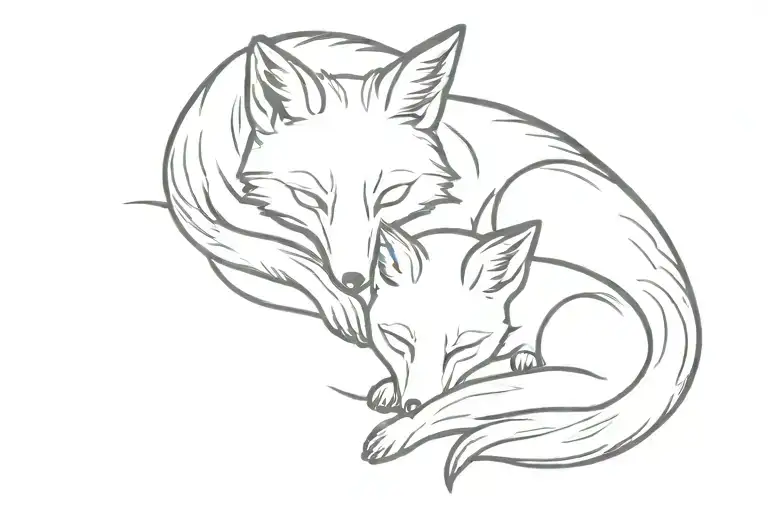 Ankle Fox Mother And Child Sleeping