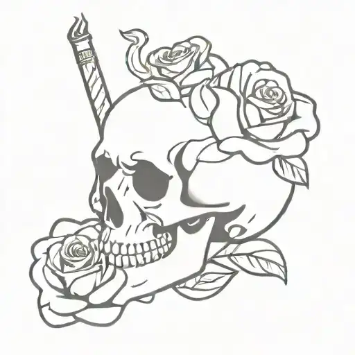 Skull Smoking Cigarette With Roses Growing