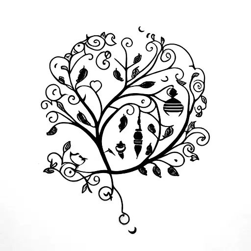 Family Tree Birds Art Nouveau