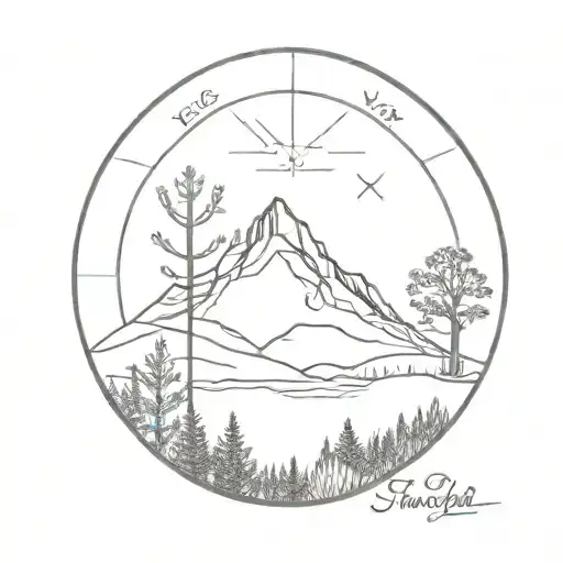 Vegvisir With Mountain Landscape In The Background
