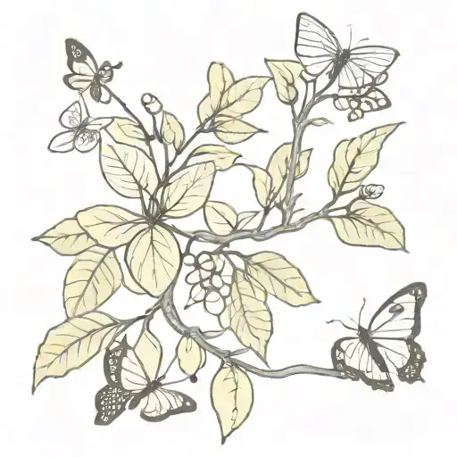 Lemon Tree Branch With Butterlies