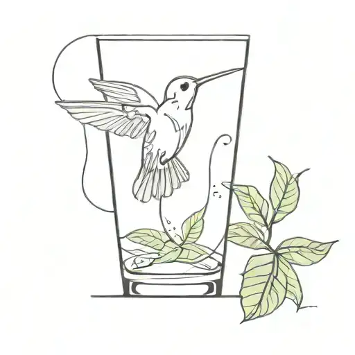 A Hovering Hummingbird Drinking From A Mojito Glass