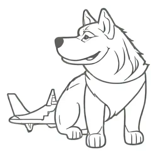 Line Of A Husky With An Airplane And A Human Heart