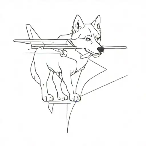 Line Of A Husky With An Airplane And A Human Heart