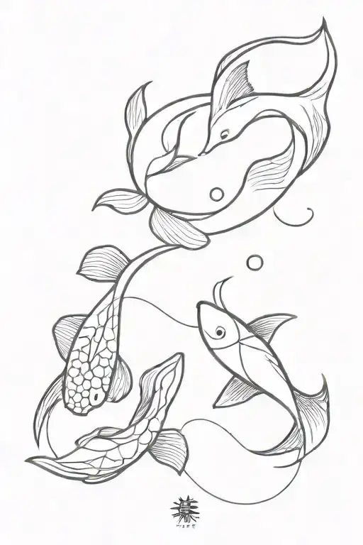 Pisces Koi Fish Yin Yang Fine Line