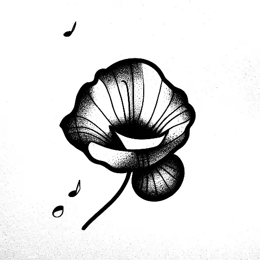 Poppy Flower Wrapped Around Music Note