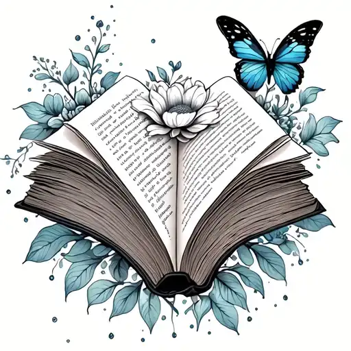 Open Fantasy Book With Florals And Butterflies