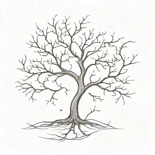 Tree Without Leaves And Delicate Branches Stretching Towards