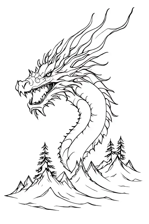 Dragon With Crystals Mountains And Pine