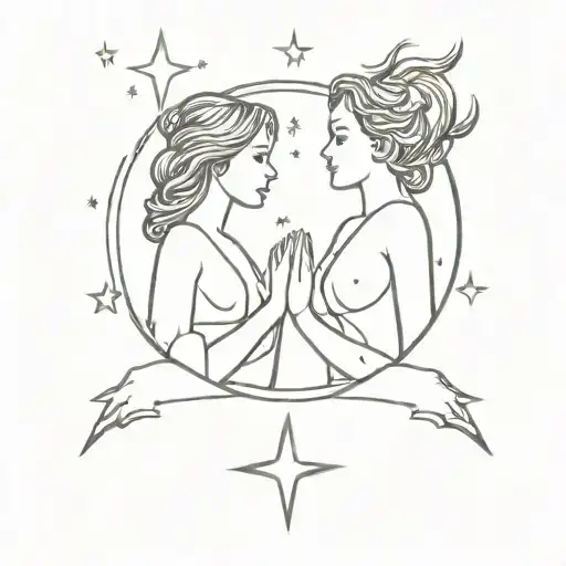 A Sketch Style Design Of Twin Flames Reaching Towards The Stars