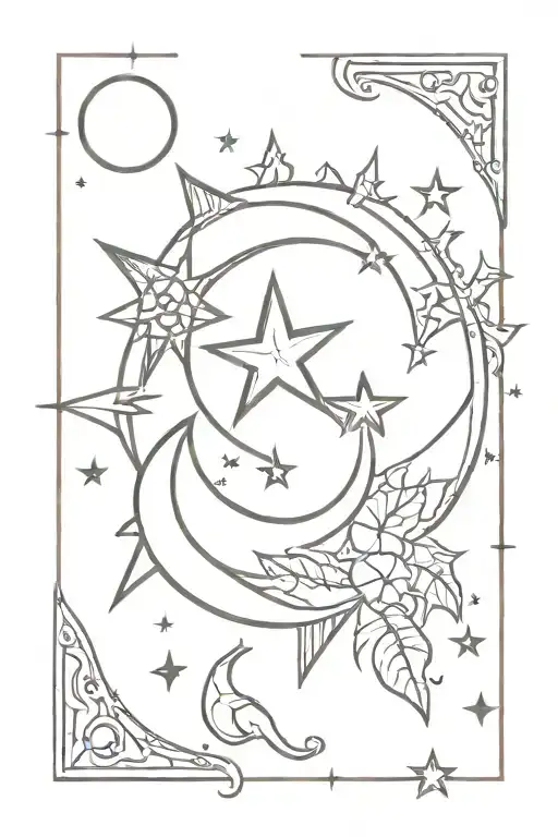 Sun Moon And Stars Fine Line Witchy