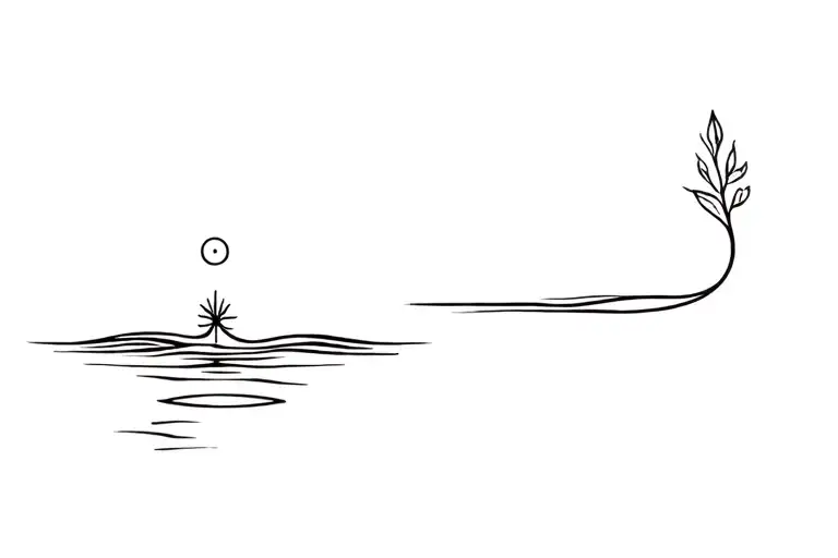 Extremely Simplistic Line With Nature Symbol On One Side And Water Symbol On The Other