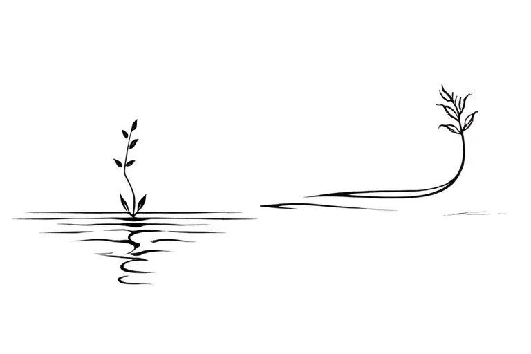 Extremely Simplistic Line With Nature Symbol On One Side And Water Symbol On The Other