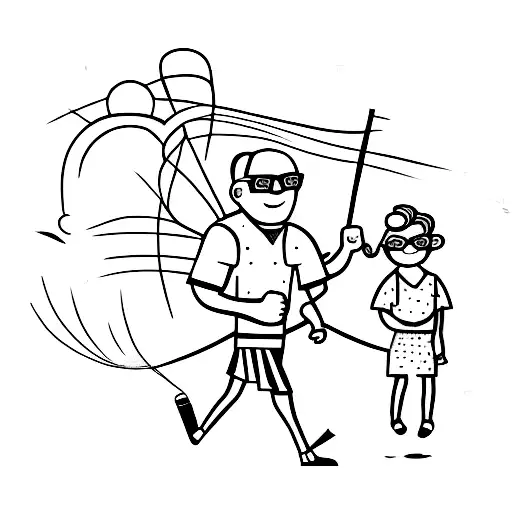 Rugby Field With A Black-grey Silhouette Of A Father And Daughter