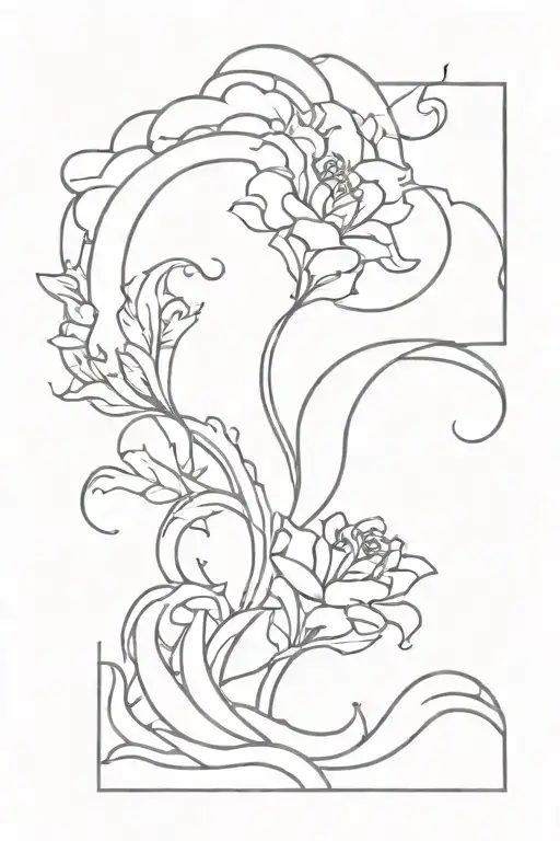 Floral And Waves And Dragon Sleeve Design Inspired