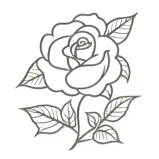 Rose With Stem And Leaves